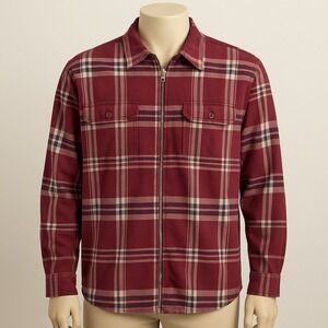 Carolina Colours XL Plaid Zip-Front Shirt Burgundy Wine Hiking Cabin Rustic Fall